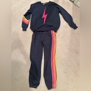 Aviator Nation blue thunderbolt neon striped set size medium